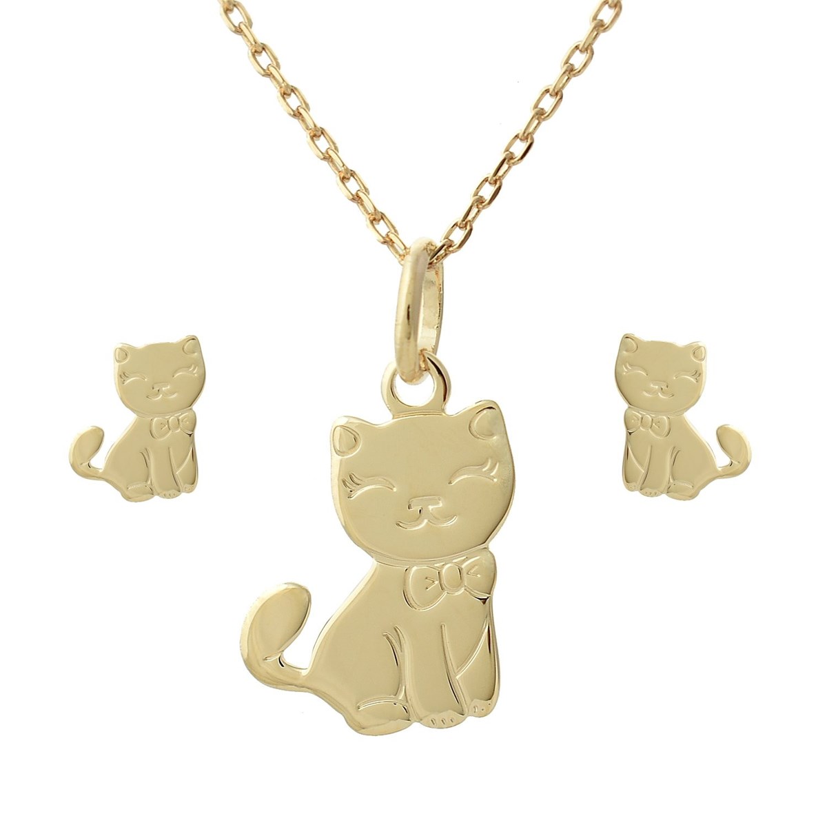 Parure chat mignon noeud papillon Plaqué OR 750 3 microns