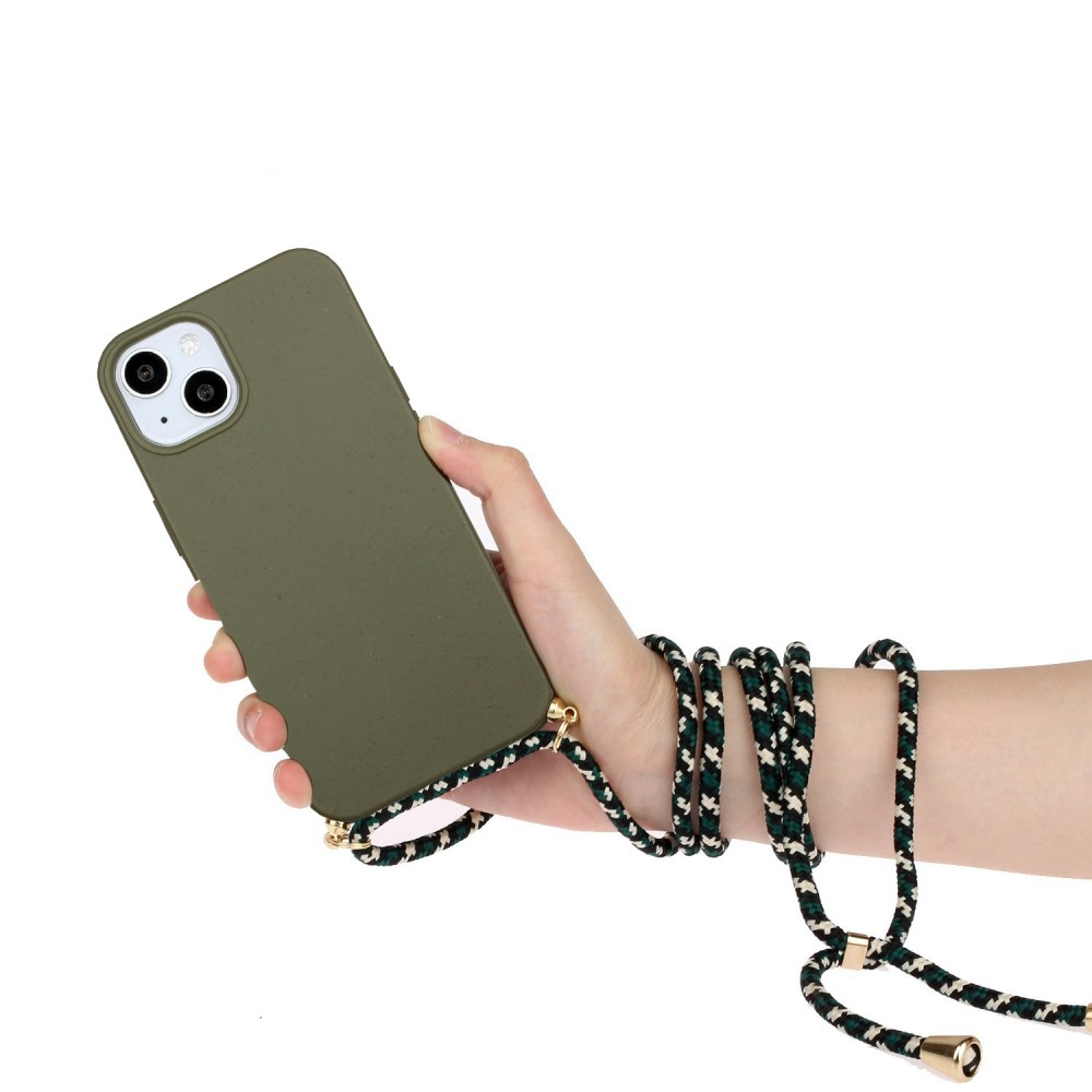 iPhone 14 Necklace Gummi Case Hülle   Handykette (150cm) - Grün / Gold