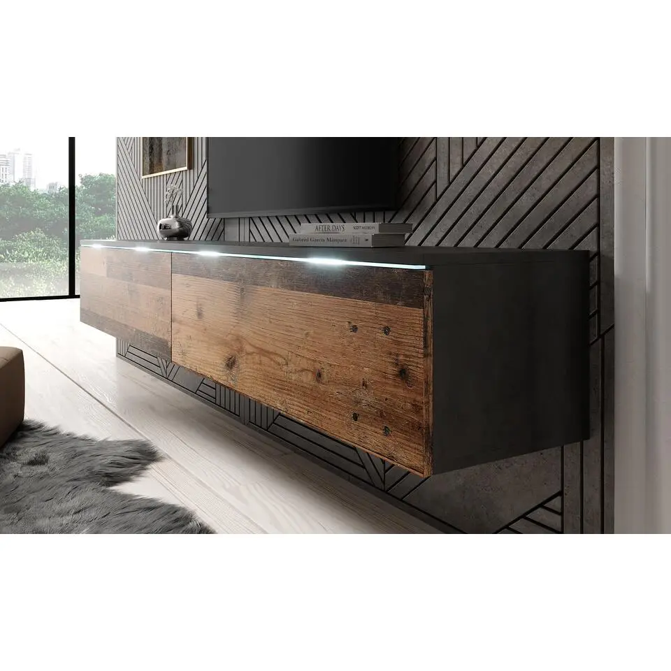 Meubella - TV-Meubel Dixon - Old wood - Antraciet - 180 cm
