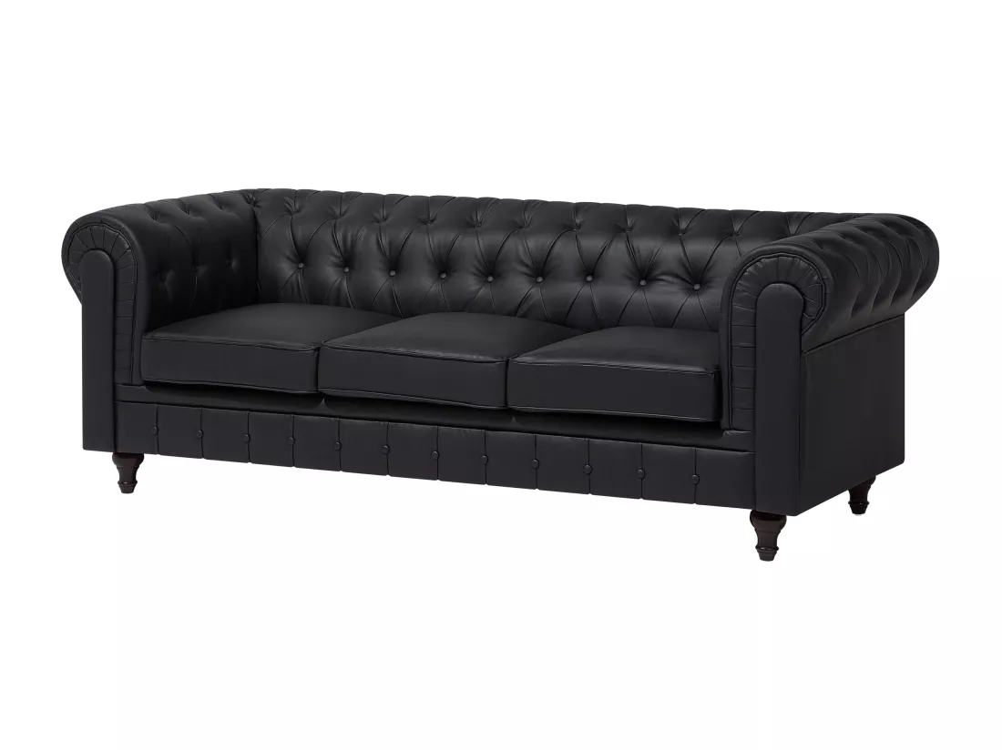 Ensemble canapé et fauteuil en cuir PU noir 4 places CHESTERFIELD Big