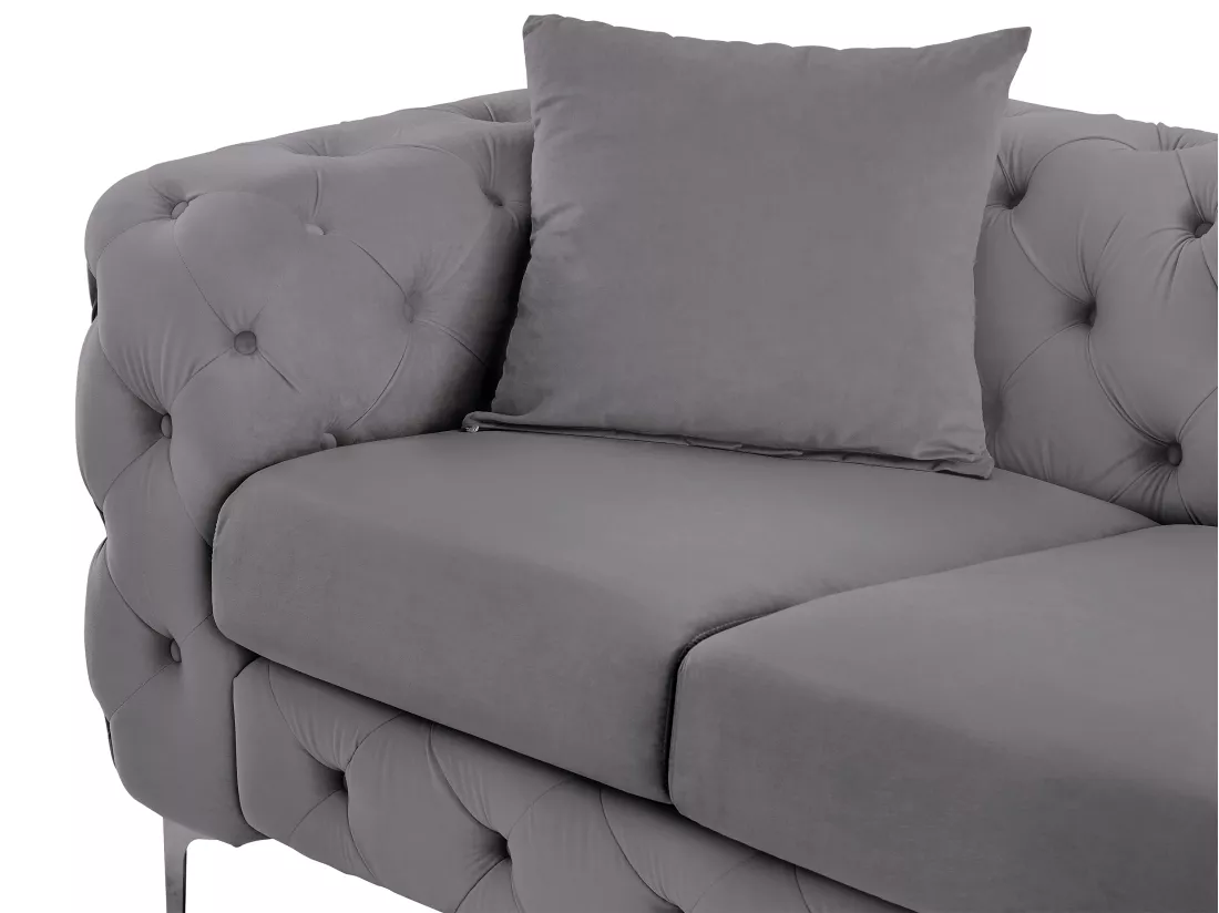 Canapé 3 places chesterfield en velours anthracite EDWINA