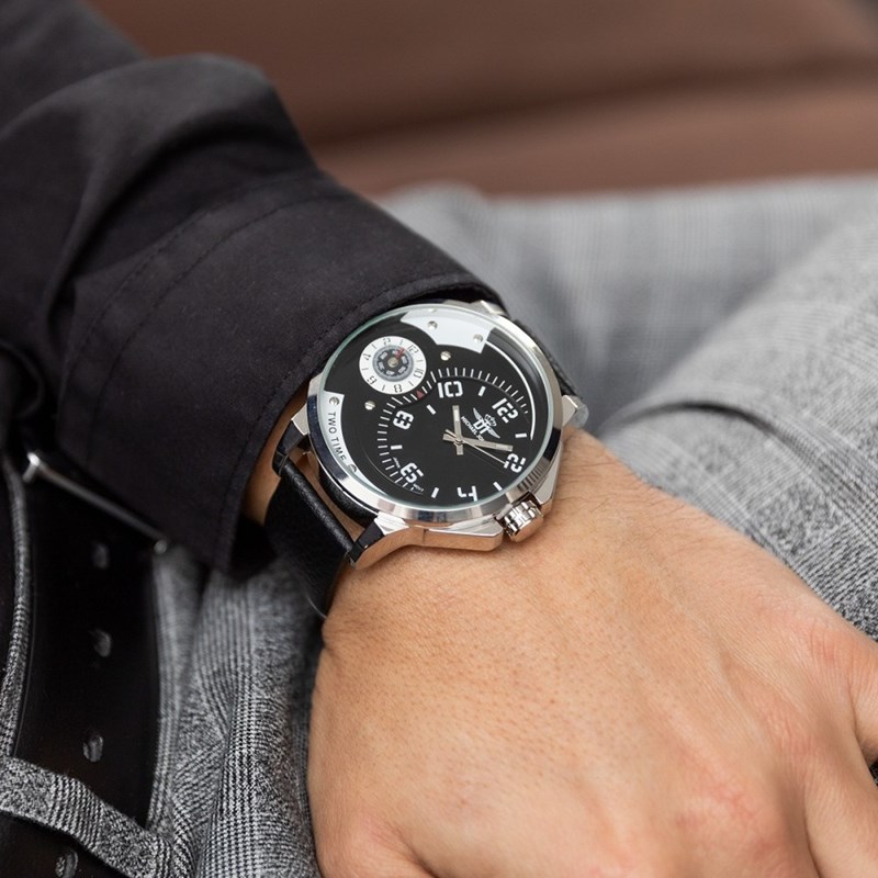 Coffret montre Homme M. JOHN bracelet Cuir Noir