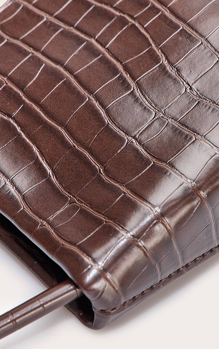 Marron Sac À Épaule Fin Effet Croco