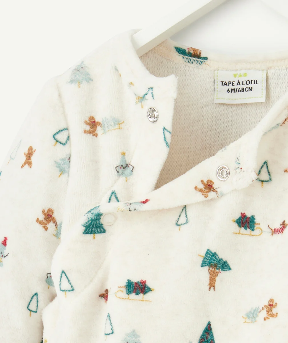 DORS BIEN DE NOËL EN FIBRES RECYCLÉES ET VELOURS IMPRIMÉ GRIS CHINÉ