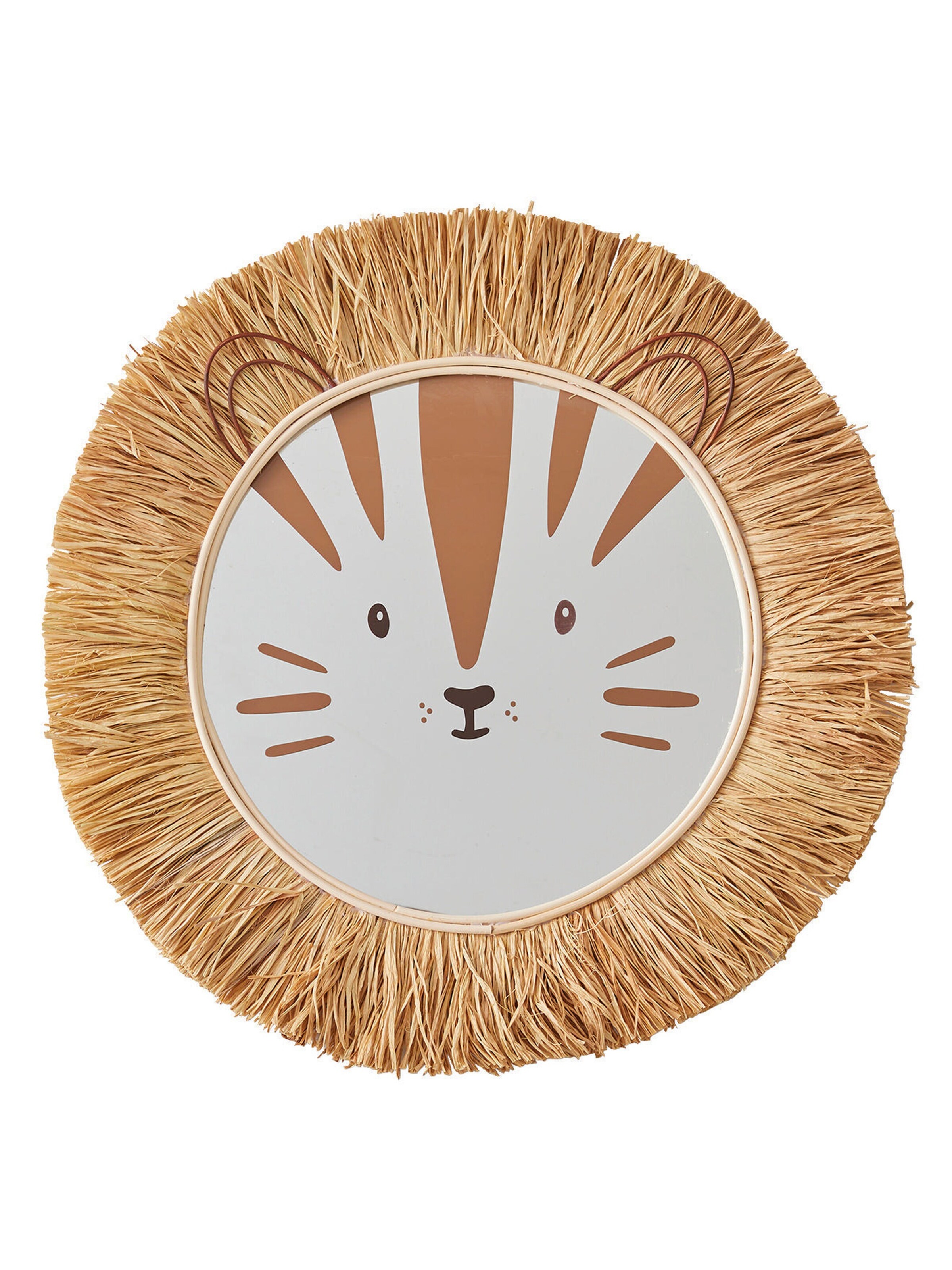Vertbaudet Kinderzimmer XL Spiegel LÖWE aus Naturbast und Rattan braun