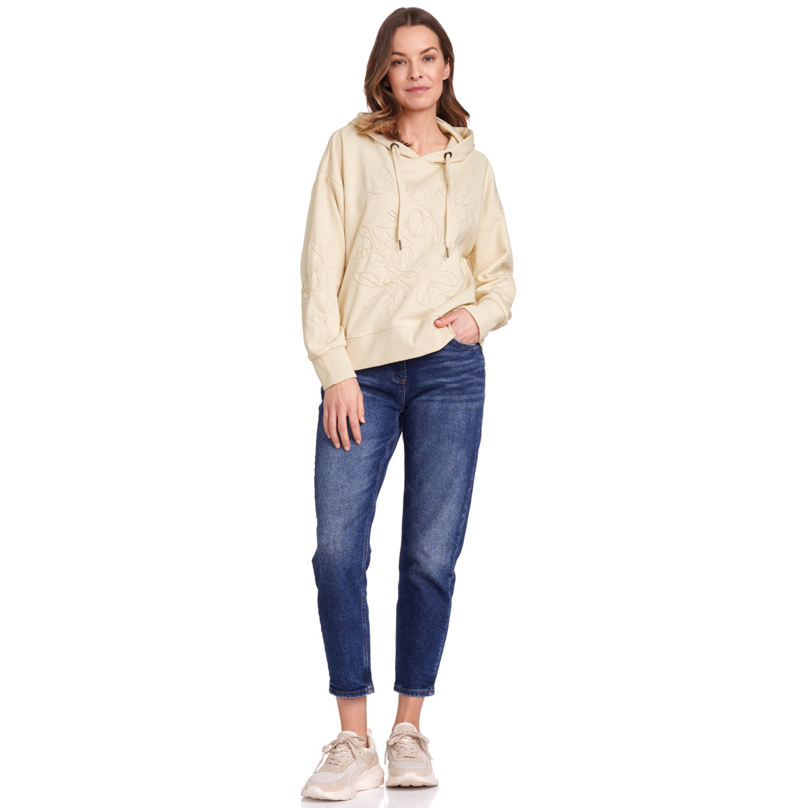 Gina Benotti Damen Hoodie mit Blumen-Motiv creme