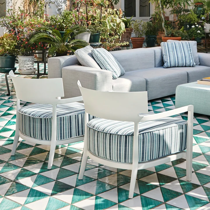 Kartell - Cara Outdoor Sessel, Gestell weiss matt / Bezug weiss