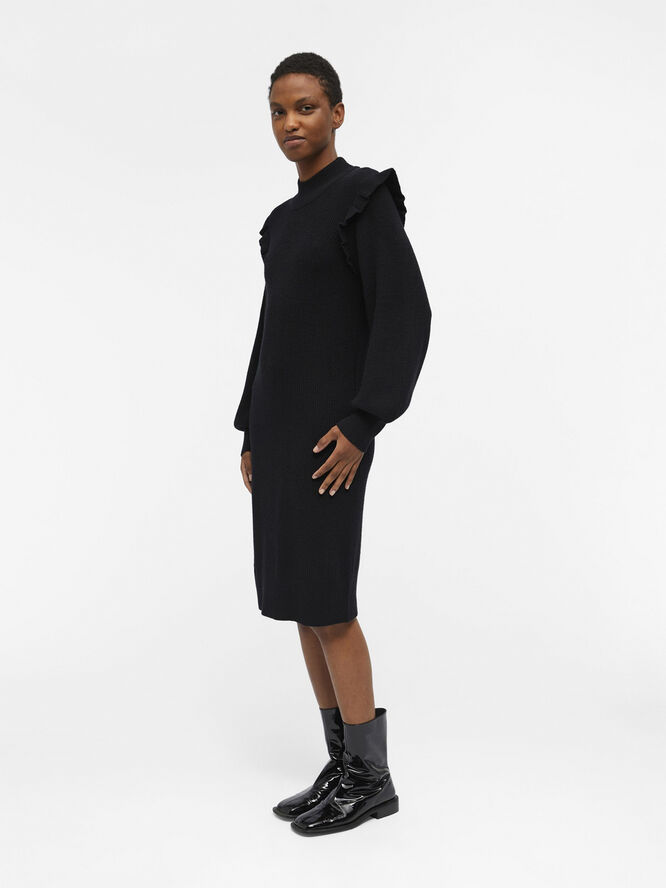 Object OBJMALENA L/S RUFFLE KNIT DRESS NOO Black