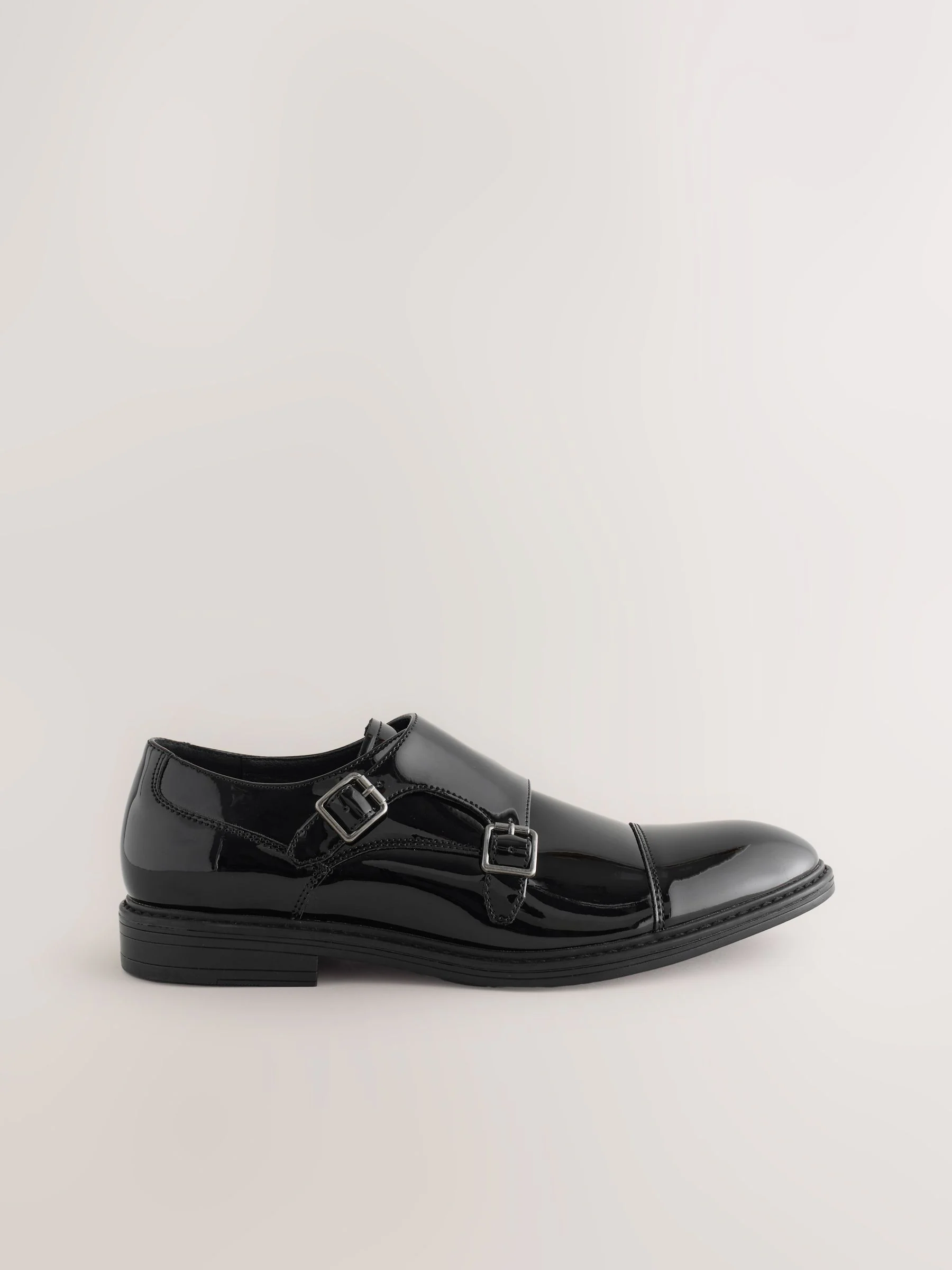 Zwart - Patent Toecap Double Monk Shoes