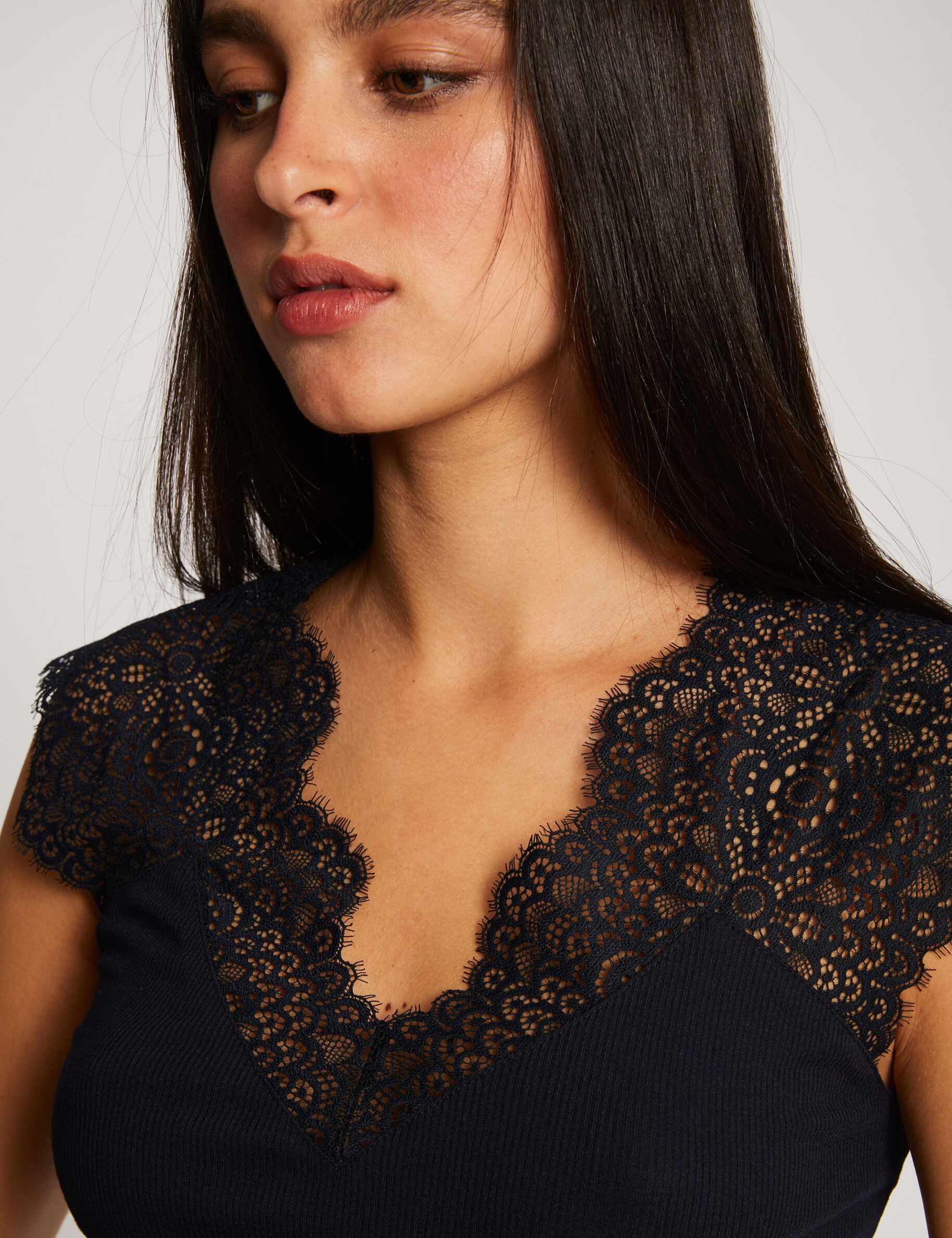 Débardeur bretelles larges en dentelle marine femme - marine
