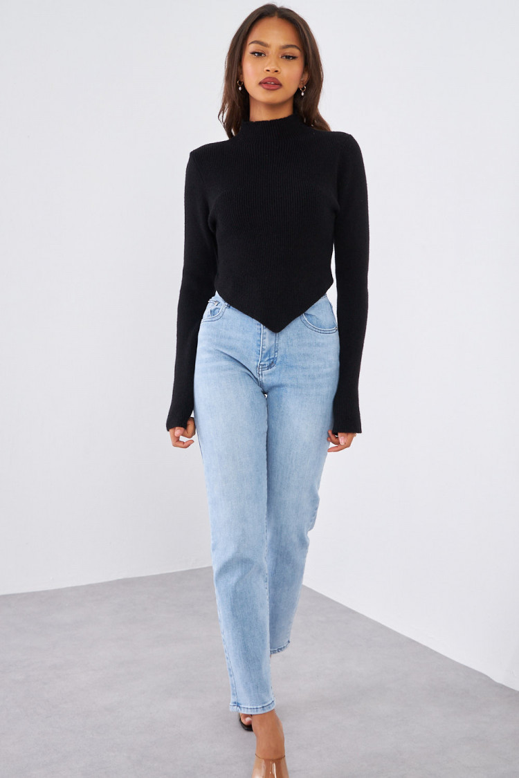 Pull noir court en laine