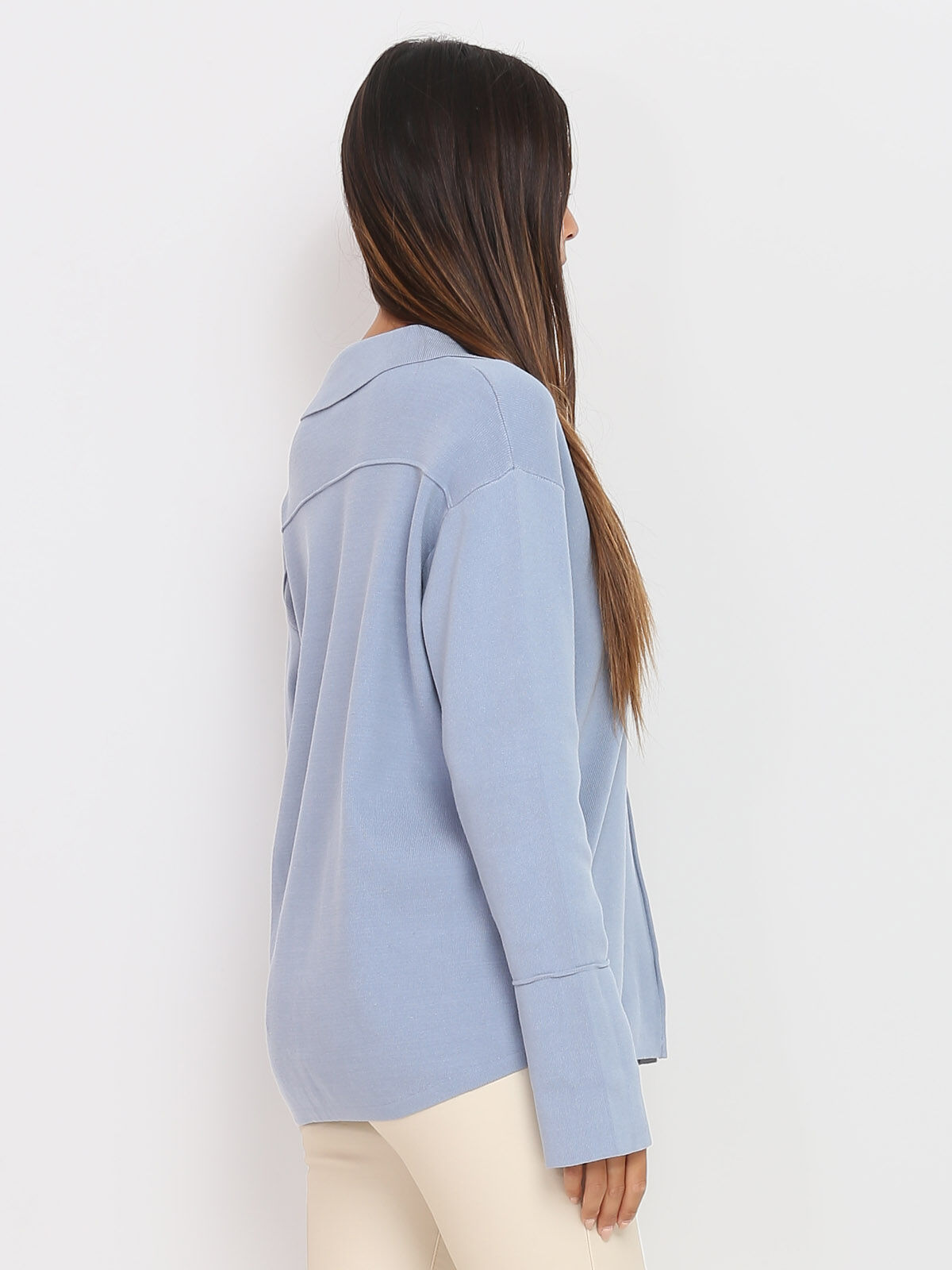Gilet à col chemise- Bleu clair