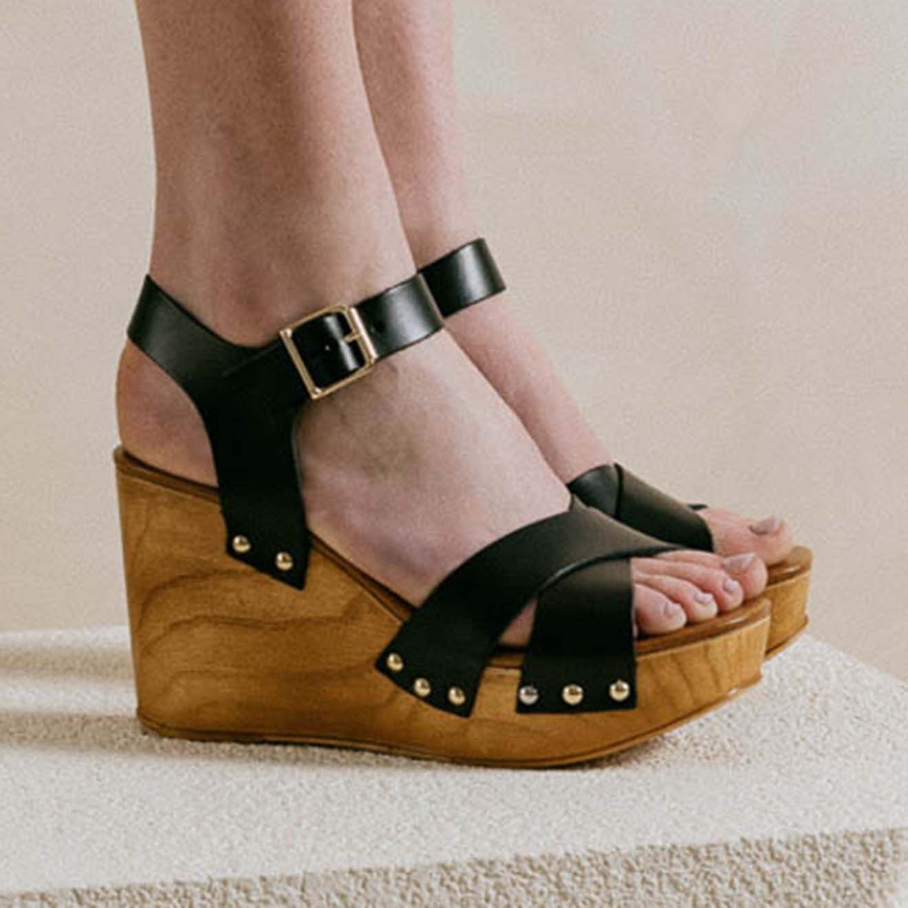 Jonak Sandales compensées en Cuir Etna noires - Talon 9 cm