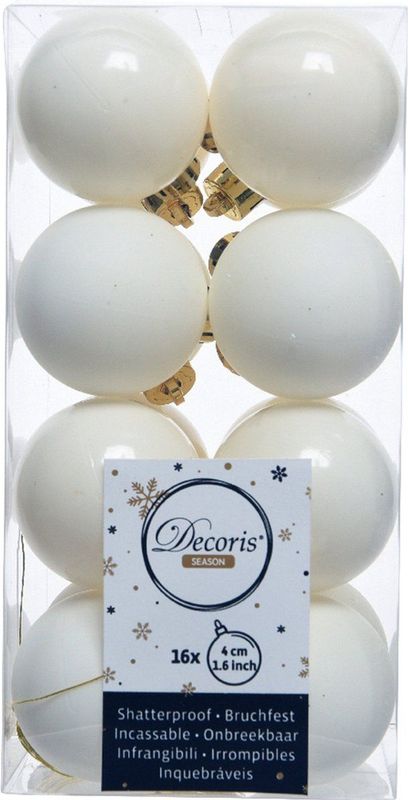 Decoris - Kerstballen - Wol Wit - 16 Stuks - 4 cm - Kunststof