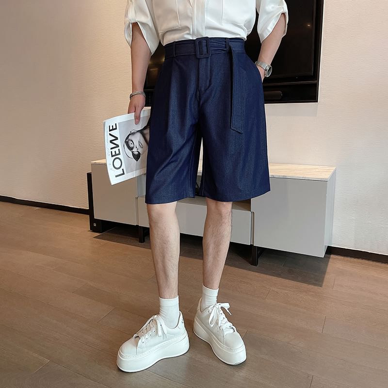 Freehop - Denim shorts met riem en middelhoge taille