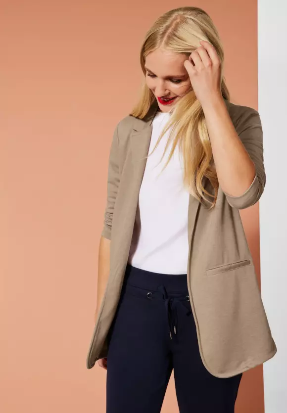Casual Long Blazer - buff sand melange