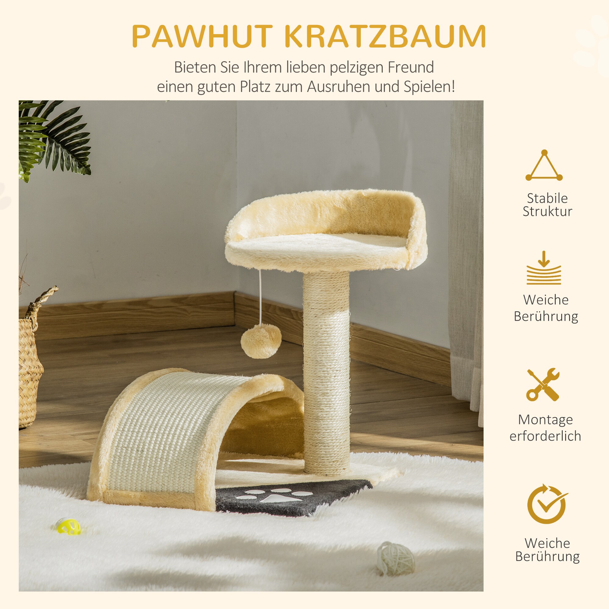 PawHut Katzenbaum mit Plüsch 36 x 36 x 44 cm (LxBxH)