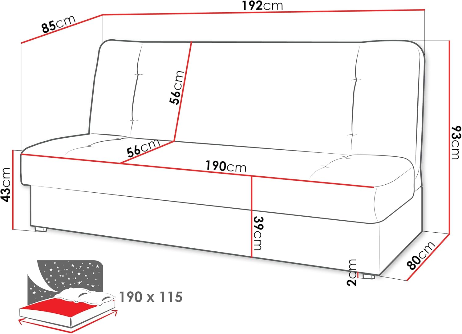 Mirjan24 Schlafsofa mit Bettkasten Hortens, Sofa mit Schlaffunktion, Polstersofa, Bettsofa, Couch, Bettfunktion, Couchgarnitur, Dauerschläfer-Sofa (Lawa 05)