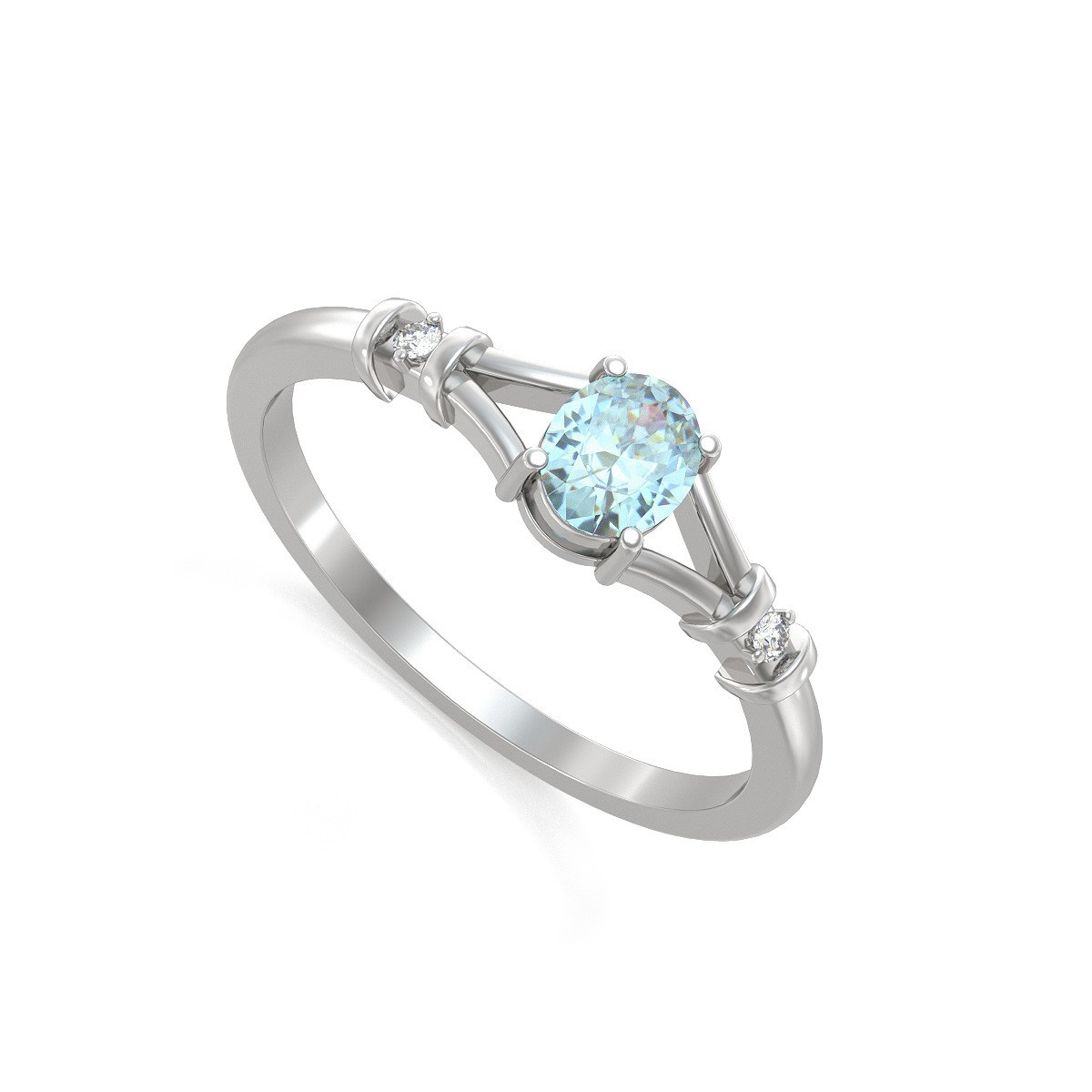 Bague Aigue-Marine et diamants sur Argent 925 2.094grs