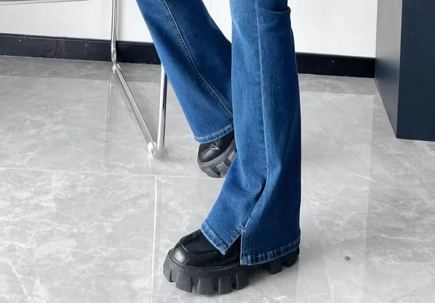 Reknovine - High Waist Washed Bootcut Jeans