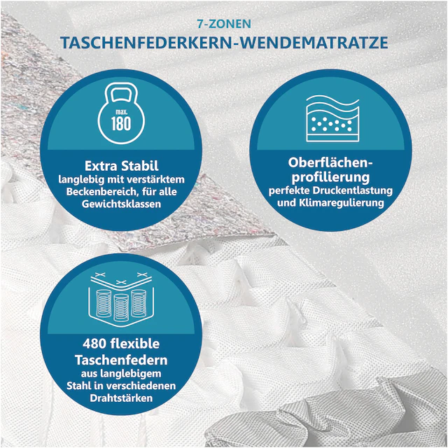 Beco Taschenfederkernmatratze »BodyMax« 22 cm hoch 480 Federn 1 Stk. tlg. komfortable Matratze in 90x200, 140x200 cm und weiteren Grössen