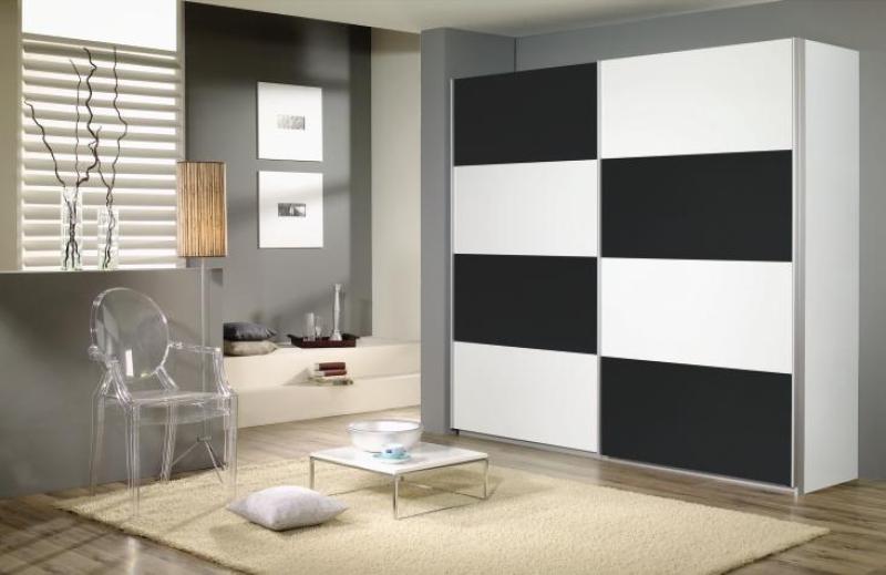 Schwebetürenschrank - alpinweiß-grau metallic - 226 cm