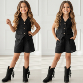 Broderie Chic Gilet Set - zwart