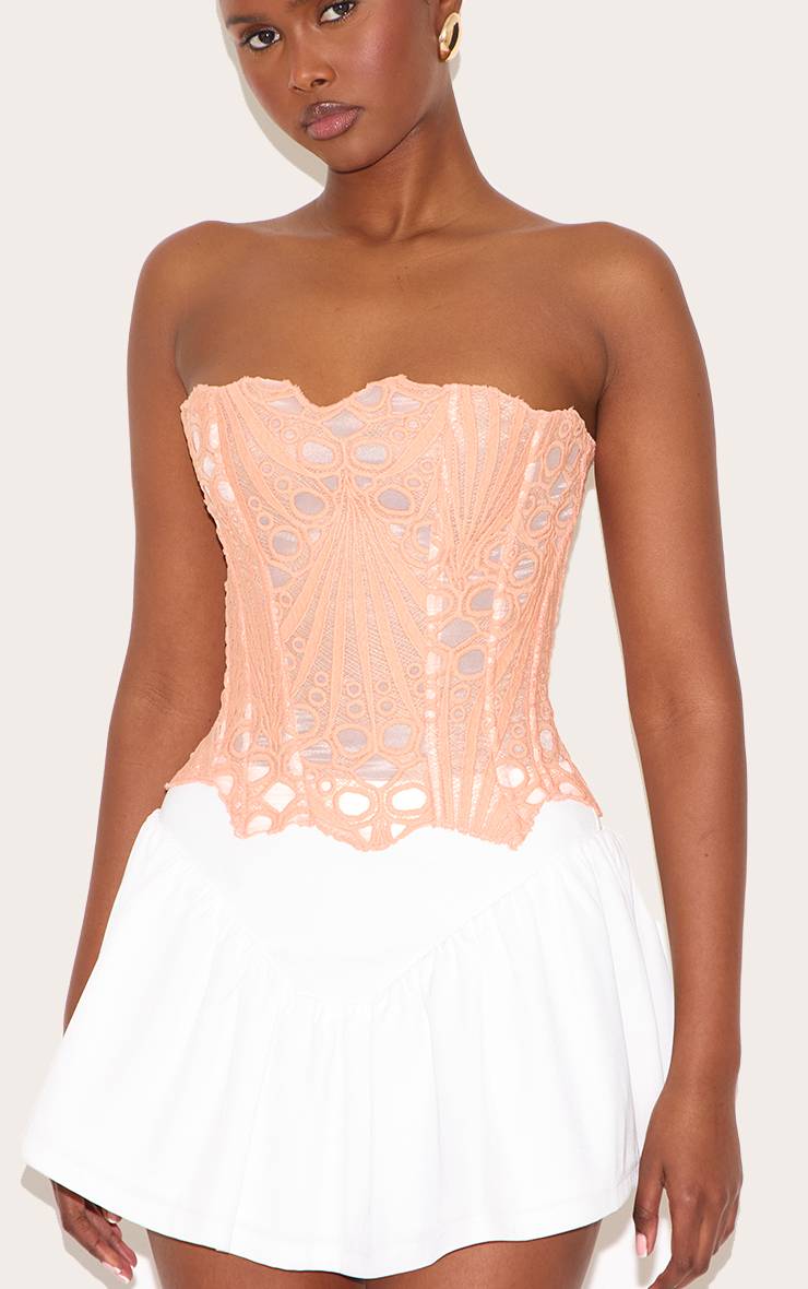 Pêche Corset En Dentelle Florale Transparente Texturée