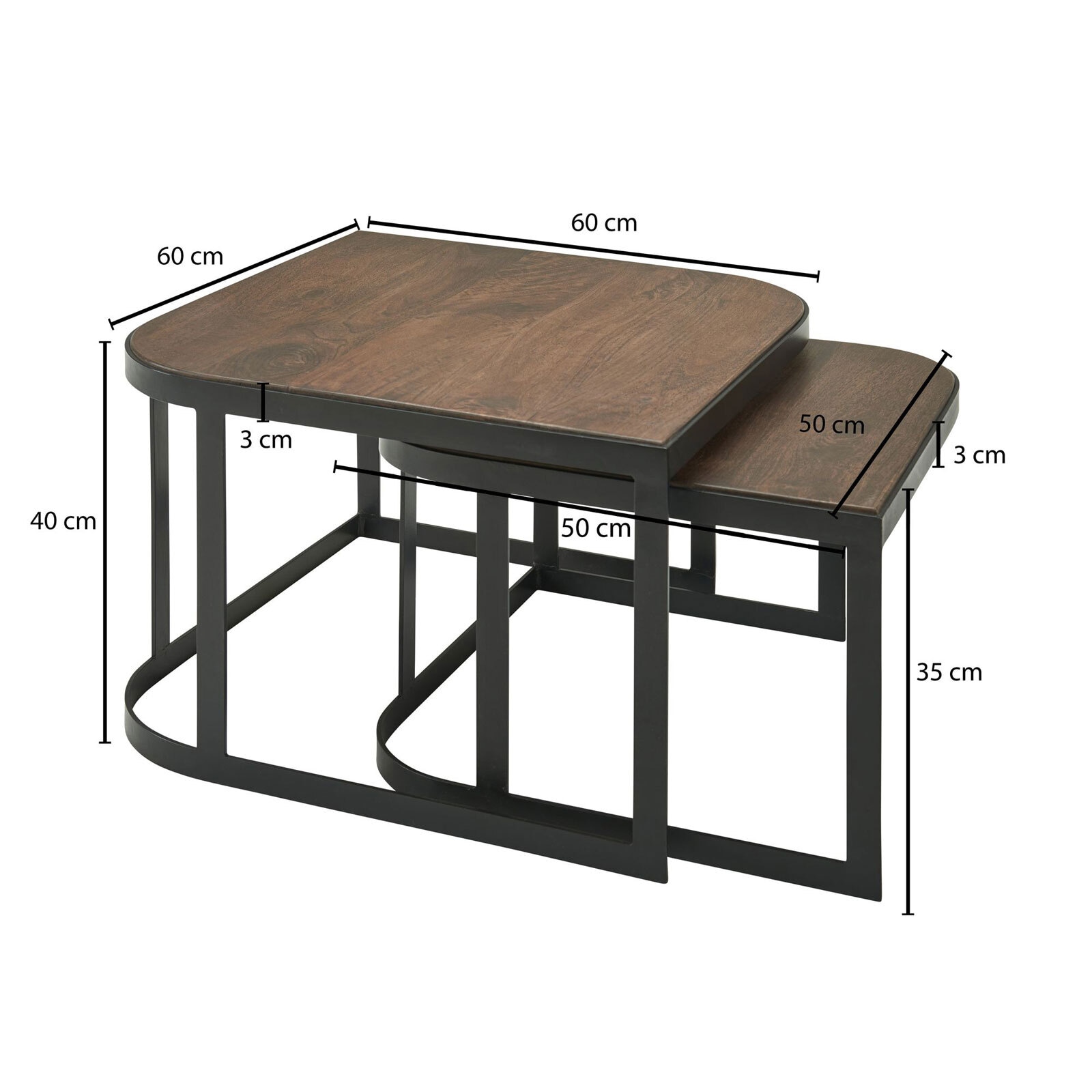 Couchtisch 2er Set Mango massiv lackiert/Schwarz