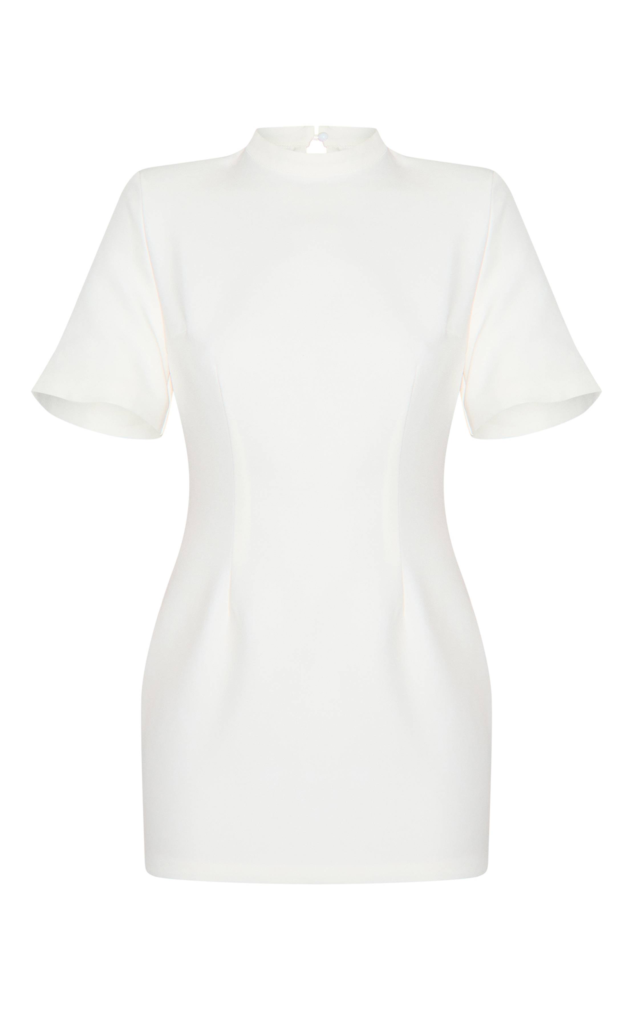 Blanc Robe Mini Cintrée Dos Nu En Tissu Tissé