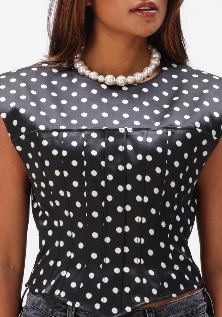 zwarte ganni top printed double satin corset top