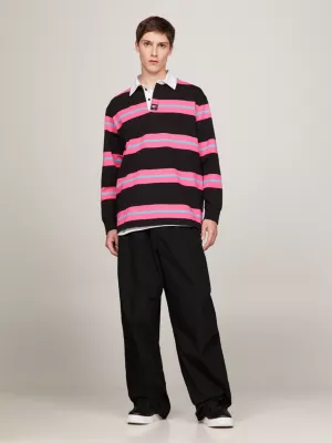 Polo casual de manga comprida com listras de rugby