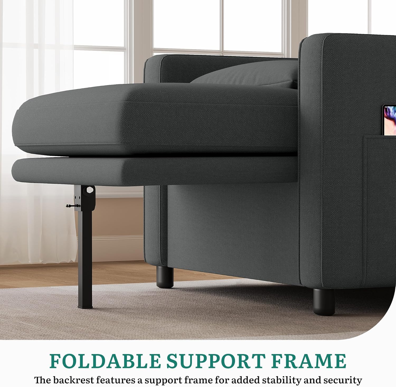 YITAHOME Schlafsessel mit Bettfunktion 192×88, 3-in-1 Ausziehbares Schlafsofa, Verstellbares Einzelsessel mit Kissen und Seitentasche, Sofa mit Schlaffunktion für Wohnzimmer Wohnung, Dunkelgrau