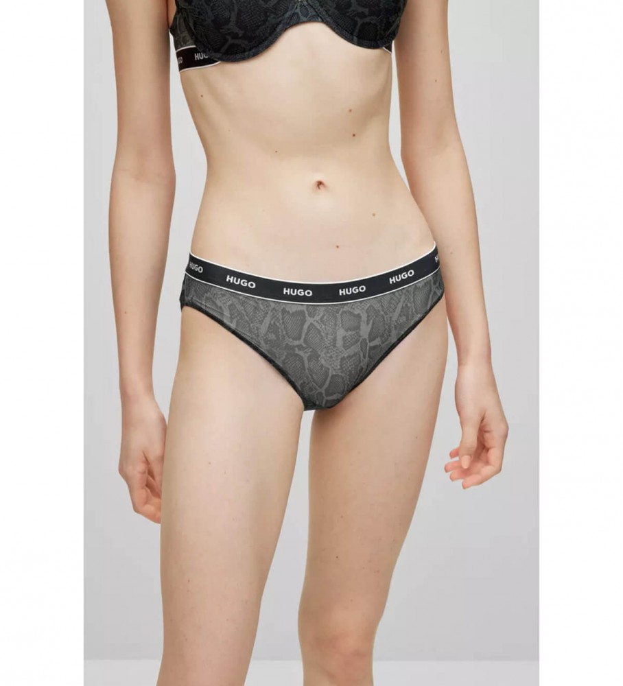 Calcinha HUGO Mesh com estampa de cobra verde-acinzentada