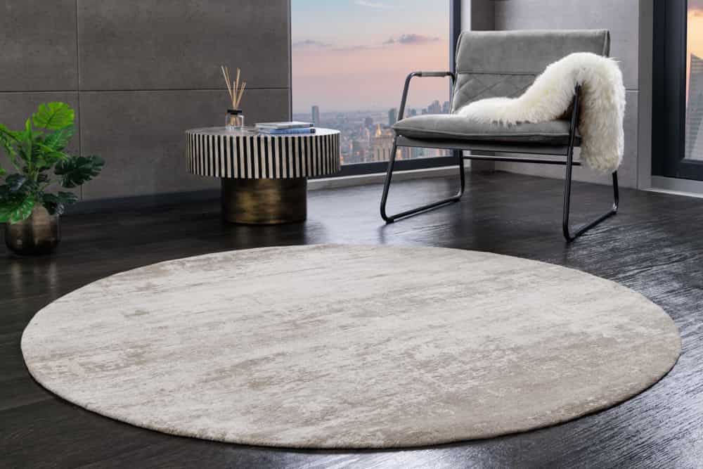 Design Teppich MODERN ART 150cm beige grau Used Look Vintage Baumwolle
