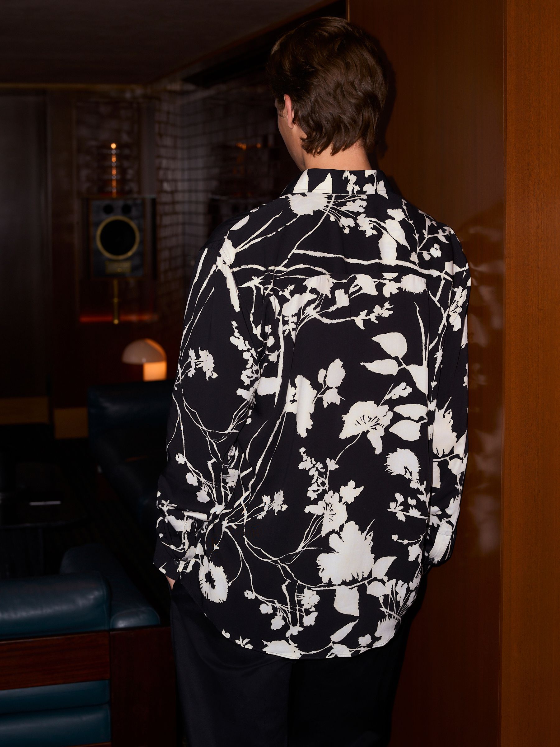 Black Mono Floral - Overhemd met print en lange mouwen