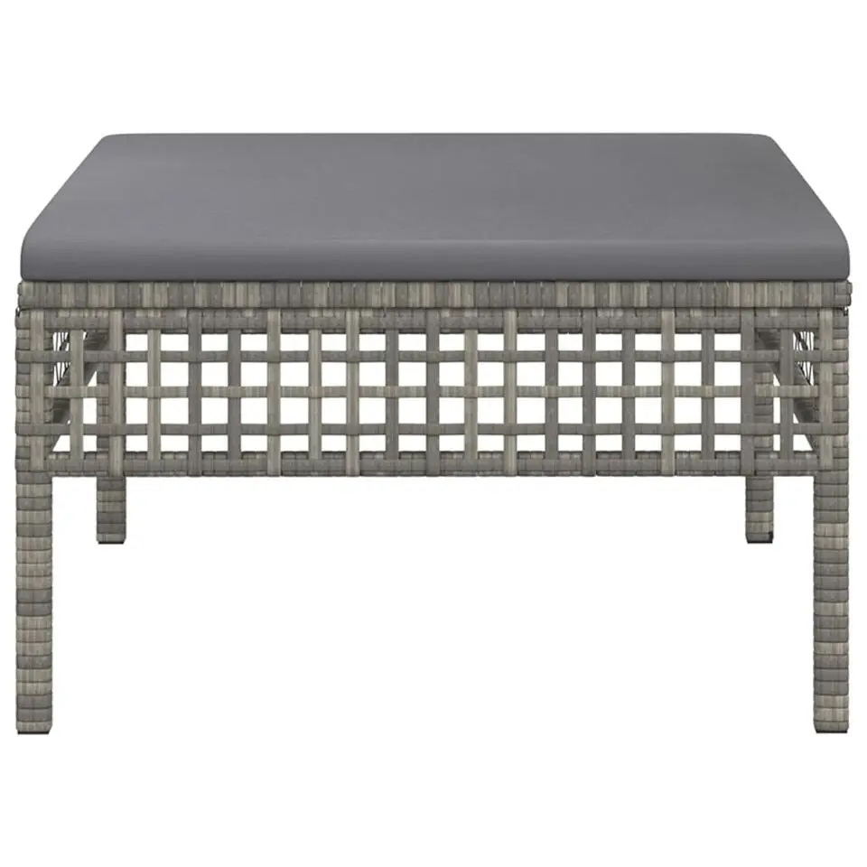 vidaXL - Tuinvoetenbank - Grijs - Poly rattan - Met kussens