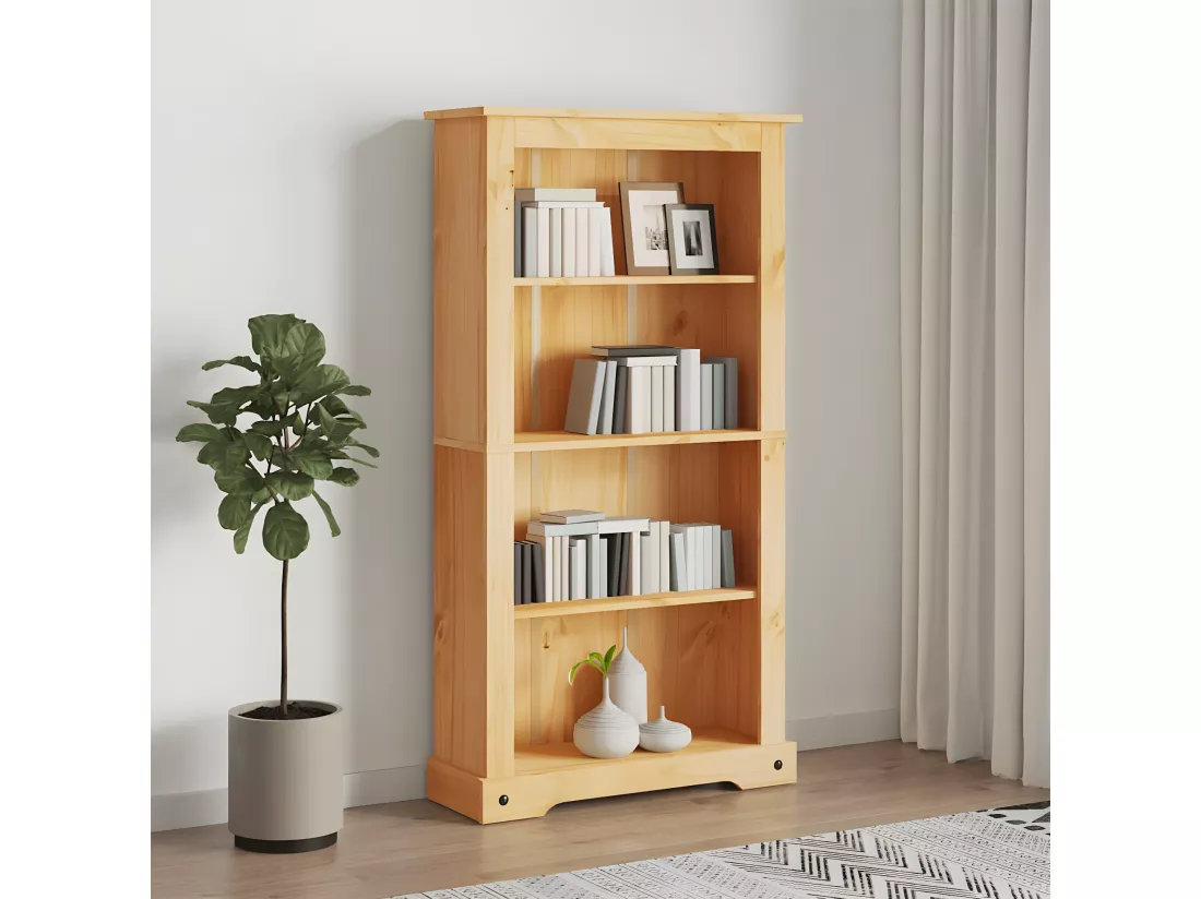 Bibliothèque 4 niveaux Gamme Corona Pin mexicain 81x29x150 cm
