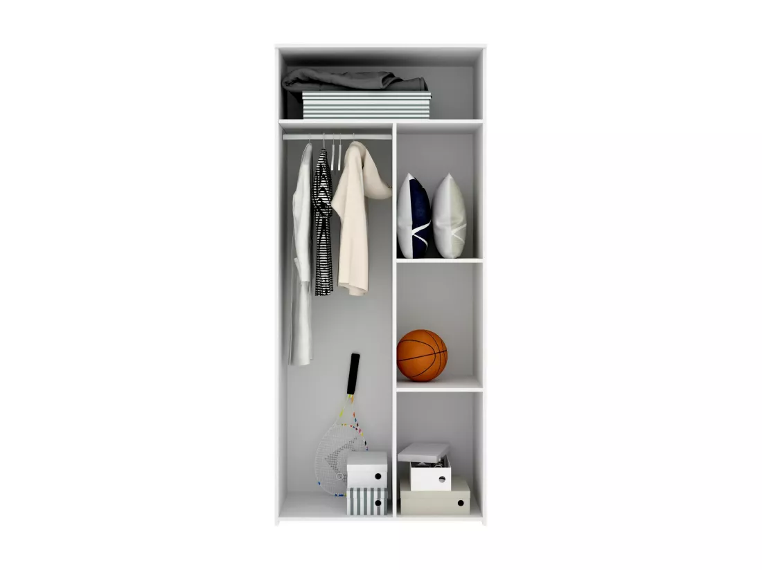 Garde-robe 2 portes Dcantla, Meubles de chambre, Penderie de plain-pied, Placard à vêtements, 90x53 h202 cm, Blanc et Chêne clair