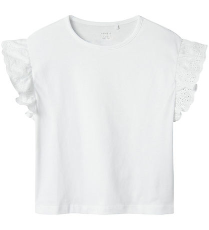 Name It T-Shirt - NkfHrejaline - Lucent White m. Strickerei Angl
