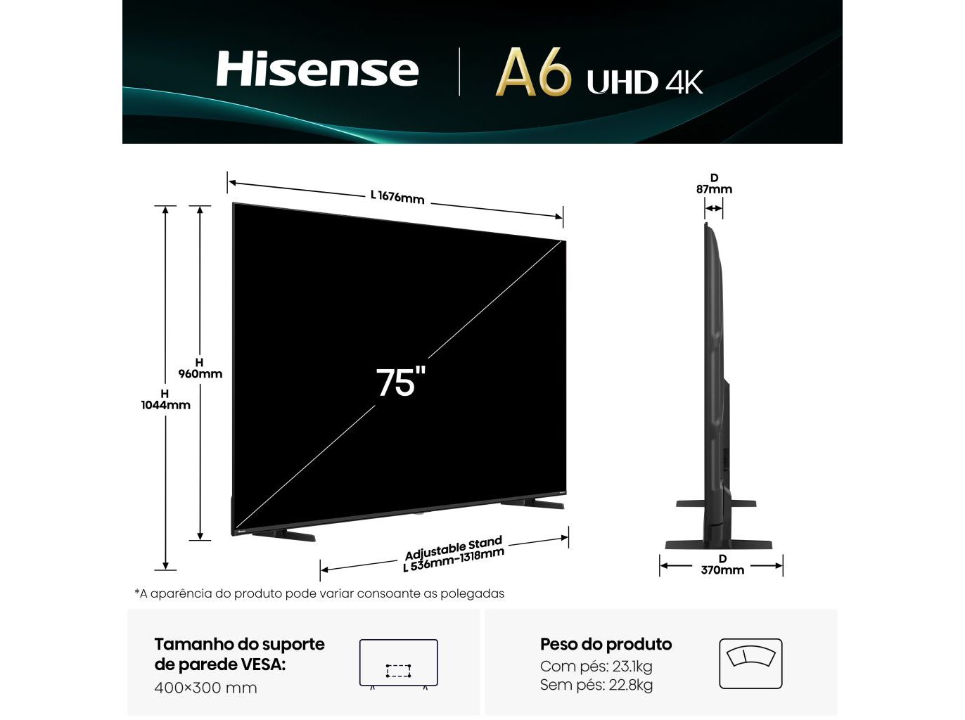 TV HISENSE 75A6Q (75'' SMART 4K 189CM)