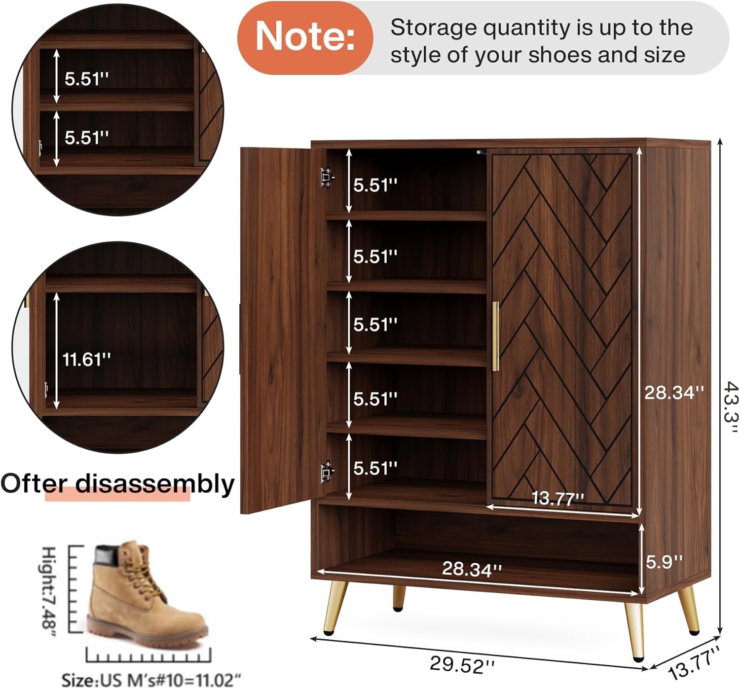 LITTLE TREE Schuhschranks, Holz Schuhkommode mit 2 Türen, Schuhregal mit 6 Ebenen und verstellbaren Regalen, Schmaler Schuhschrank für Wohnzimmer, Flur, Schlafzimmer, Braun