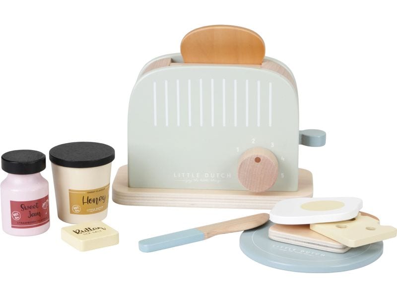 Little Dutch Spiel-Haushaltsgerät Toaster Set Spielzeug-Toaster aus Holz mit Zubehör – für die Kinderküche