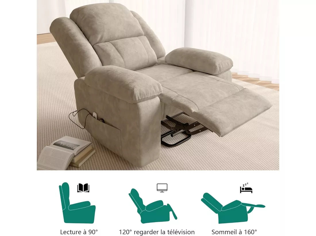 Fauteuil relax électrique en inclinable en Tissu - Girs - L93 x W102 x H106 cm - Gris