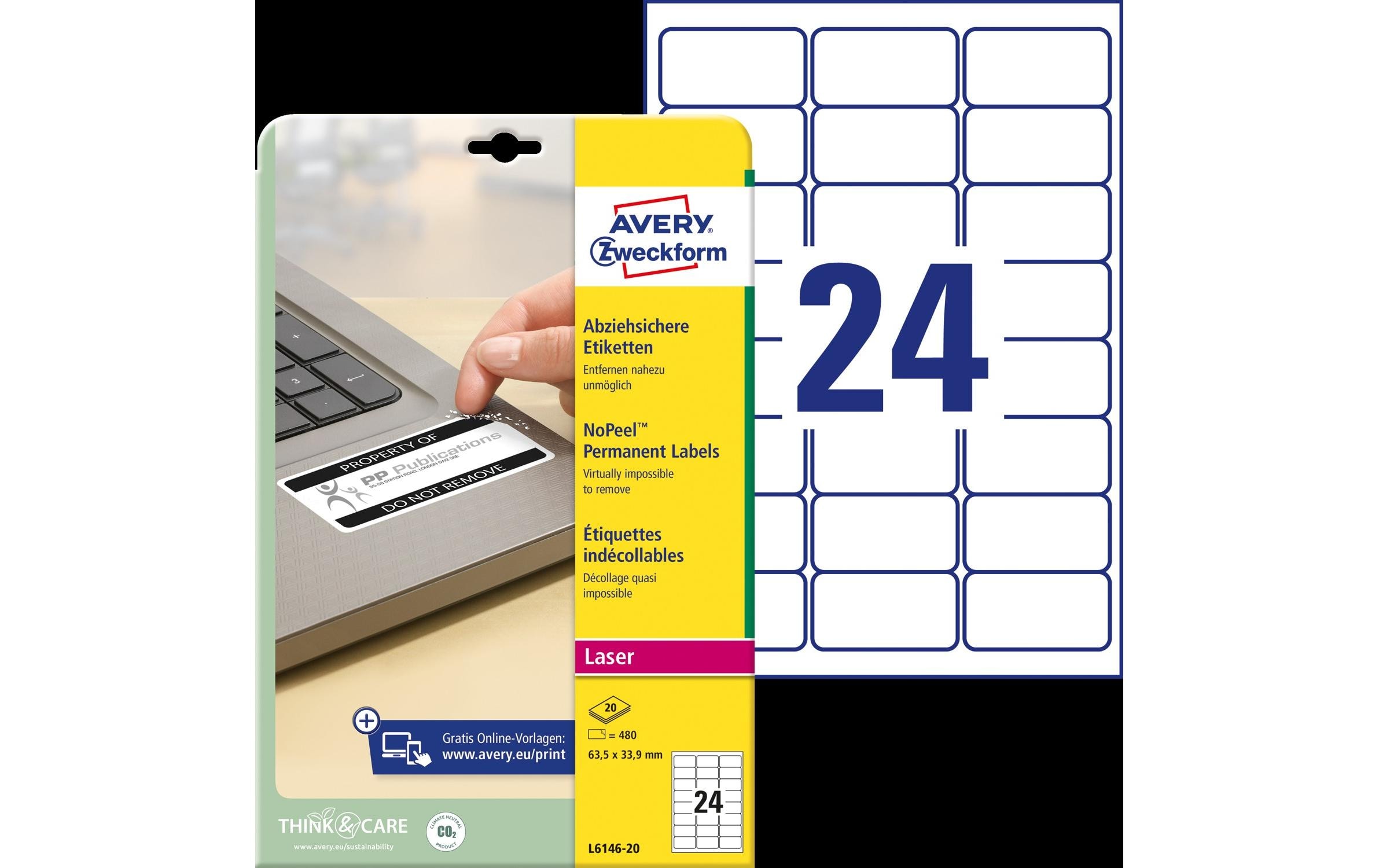 Sicherheits-Etiketten 63.5 x 33.9 mm, 20 Blatt<br>Manipulationssichere Etiketten