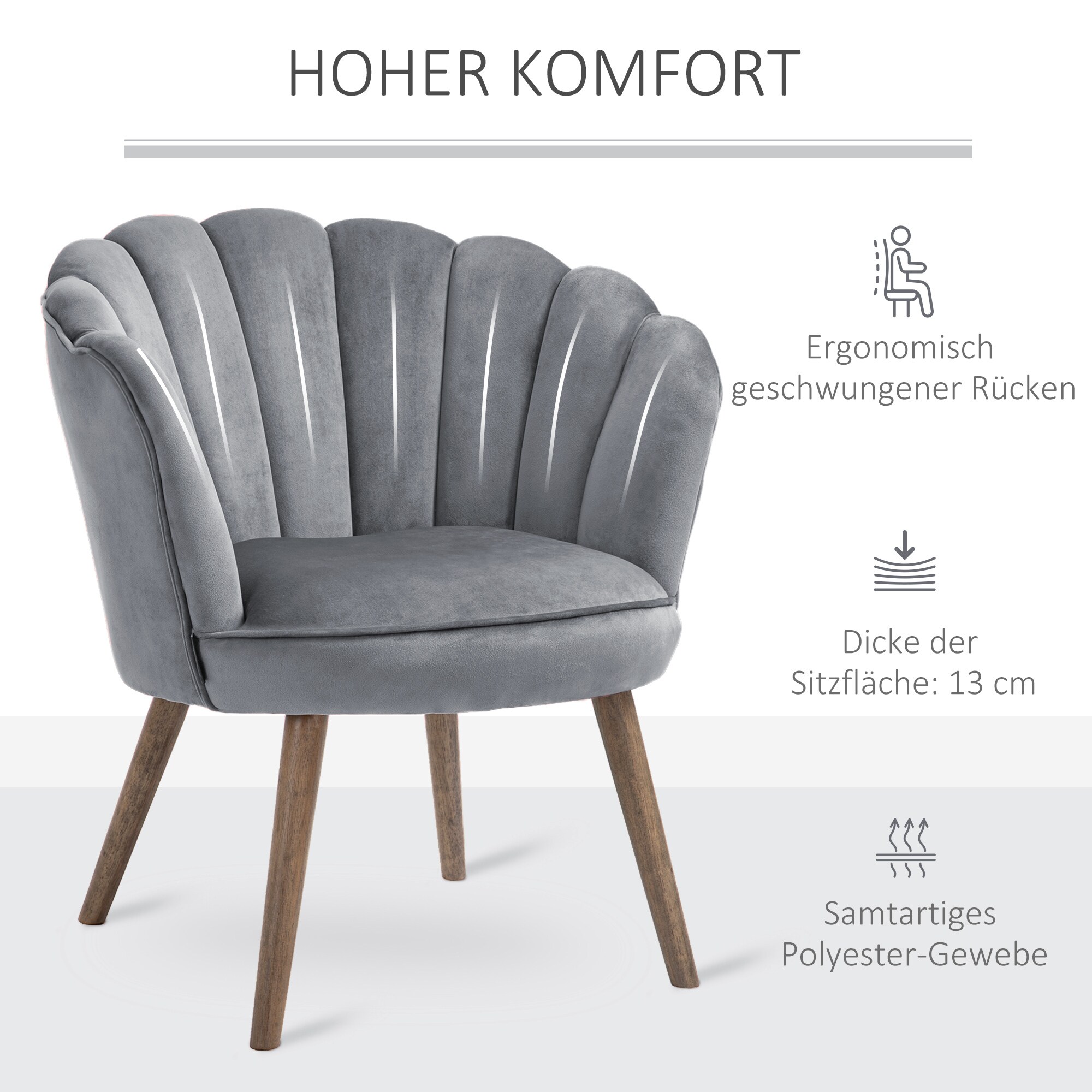 HOMCOM Stuhl Lotusblumen-Design, Elegante Ergänzung für Ihren Wohnbereich, Luxuriöser Samt-Polyester Bezug 66 x 72 x 79 cm (BxTxH)