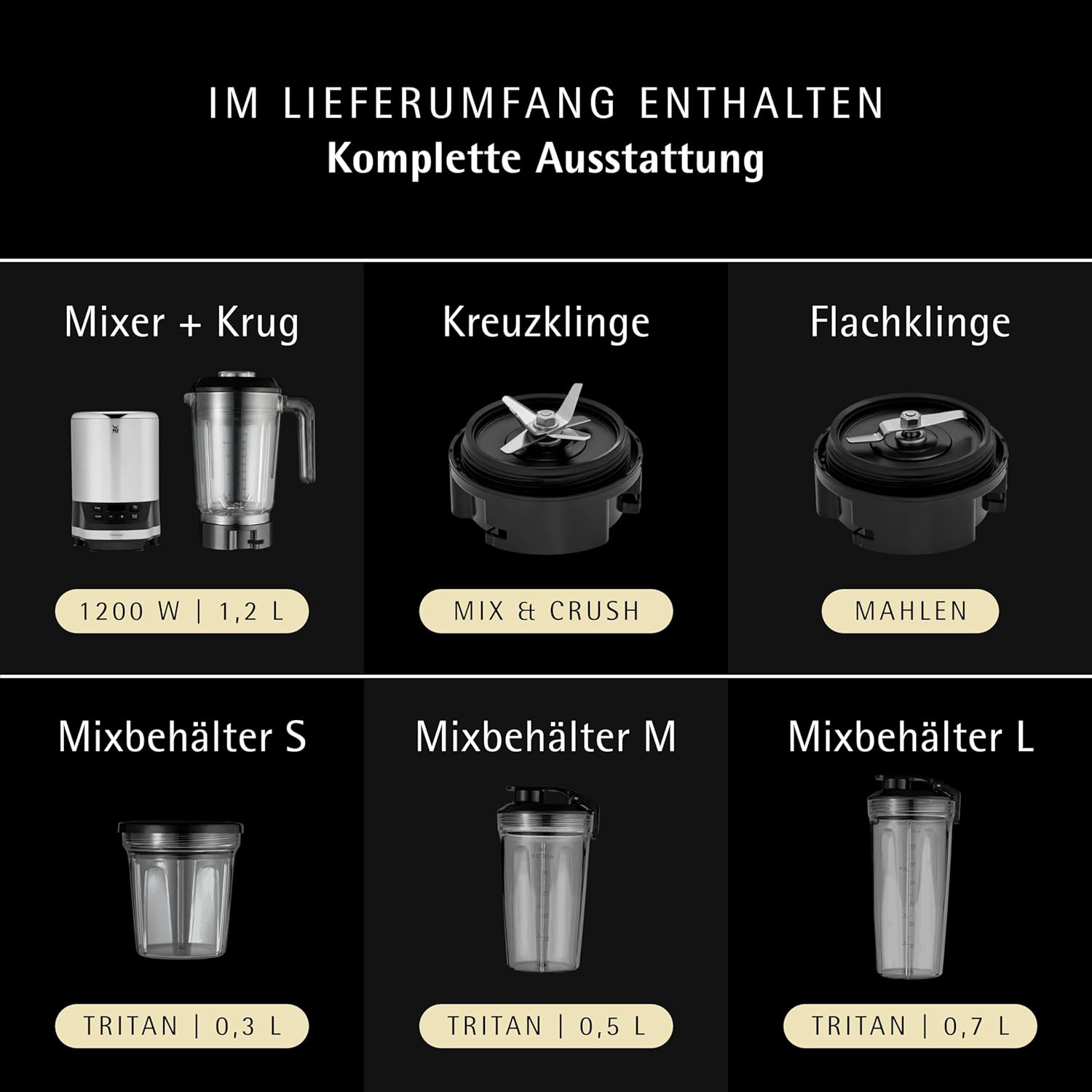 WMF Kult Pro Multifunktionsmixer Hochleistungsmixer, 30.000 U/min, Smoothie Maker, Standmixer, Ice-Crush Funktion, 4 Mixbehälter inkl. ToGo-Verschluss