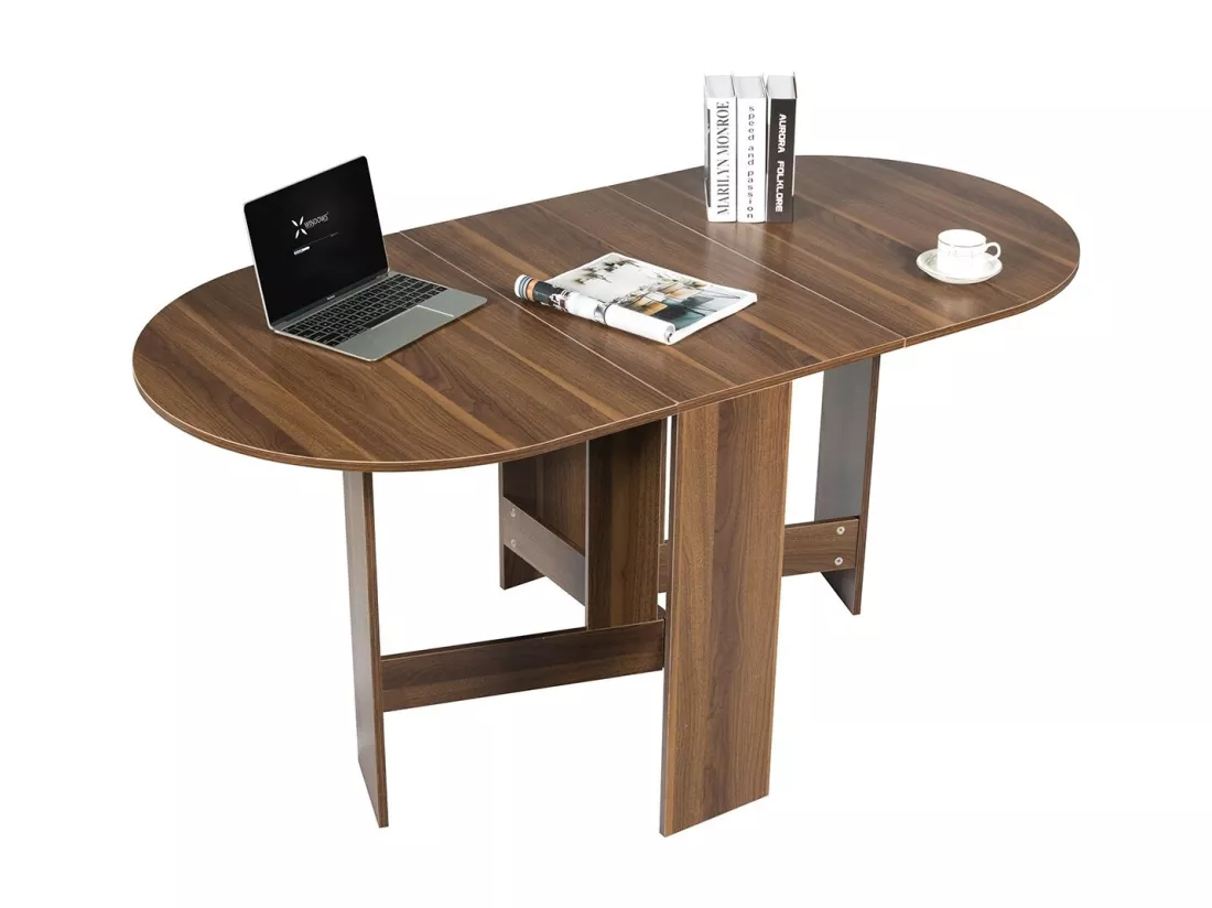 Table Extensible Salle à Manger pour 4-7 Personnes, Table Ronde Convertible avec 2 Rallonges Semi-ovales Charge Max 60KG, 163 x 80 x 75CM, Marron