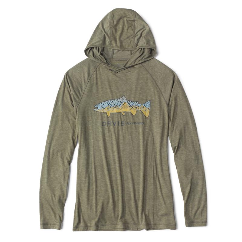 Tee Shirt Manches Longues Homme Orvis Technique Avec Capuche Dricast Logo - Marron