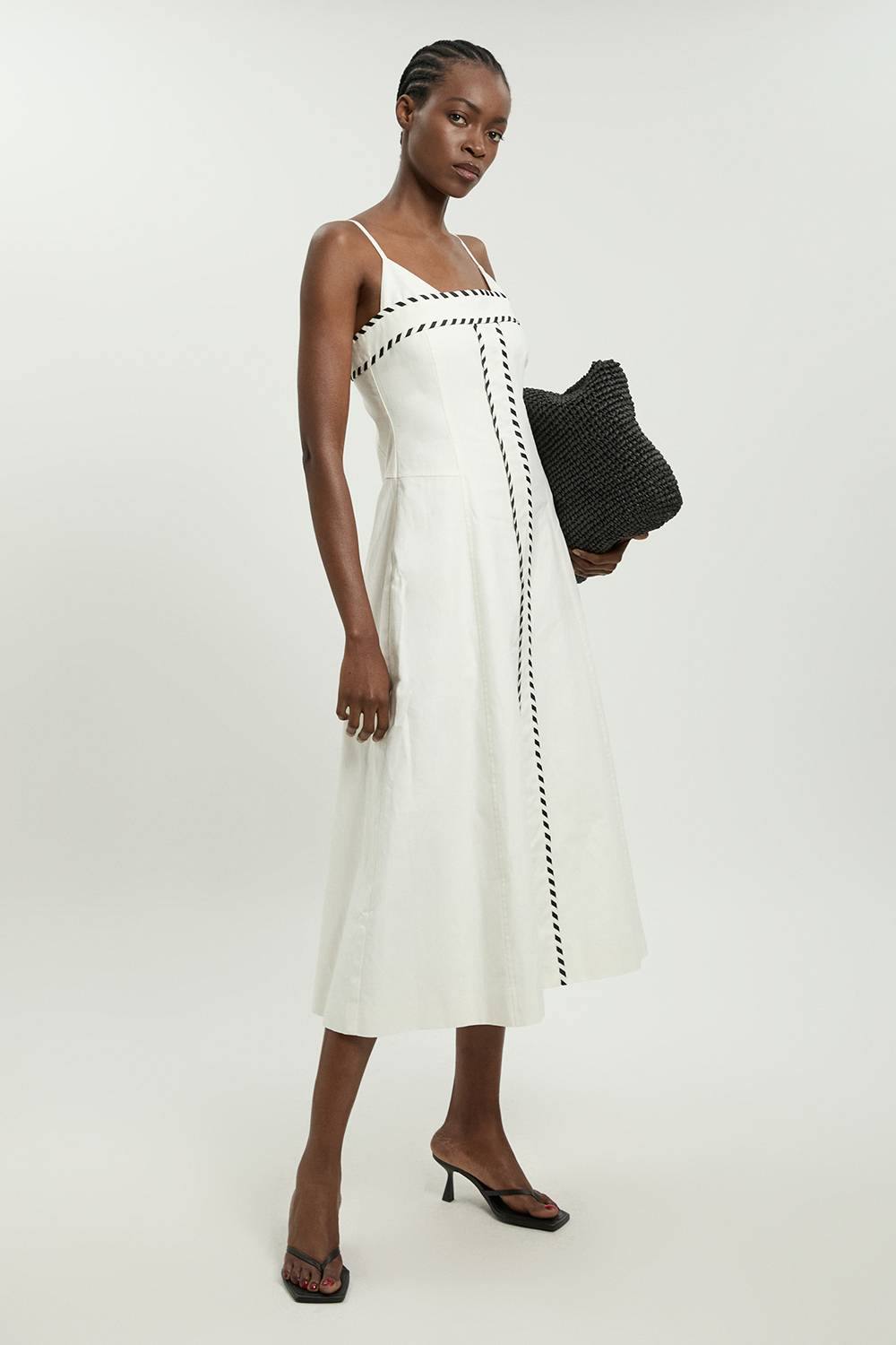 KarenMillen Robe Midi Ajustée En Mélange De Lin Avec Surpiqûres Contrastées Petite
